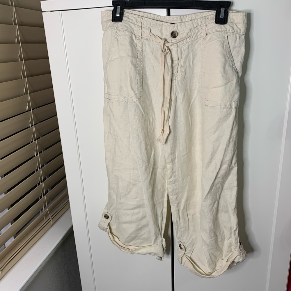 Calvin Klein Jeans Linen Khaki Rolled Capri Pants